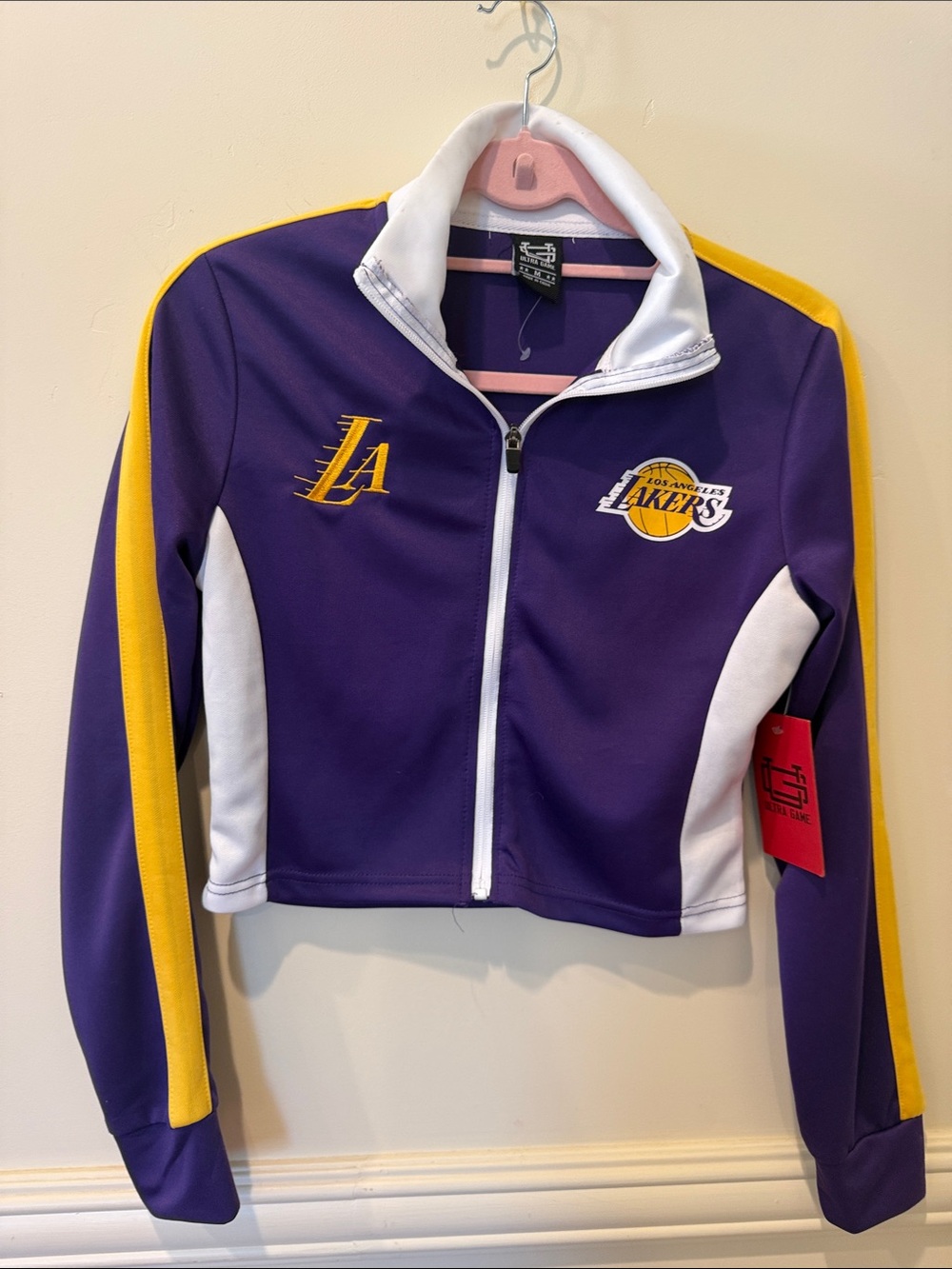 Official NBA cropped Los Angeles Laker’s jacket Purple Yellow Size M NWT